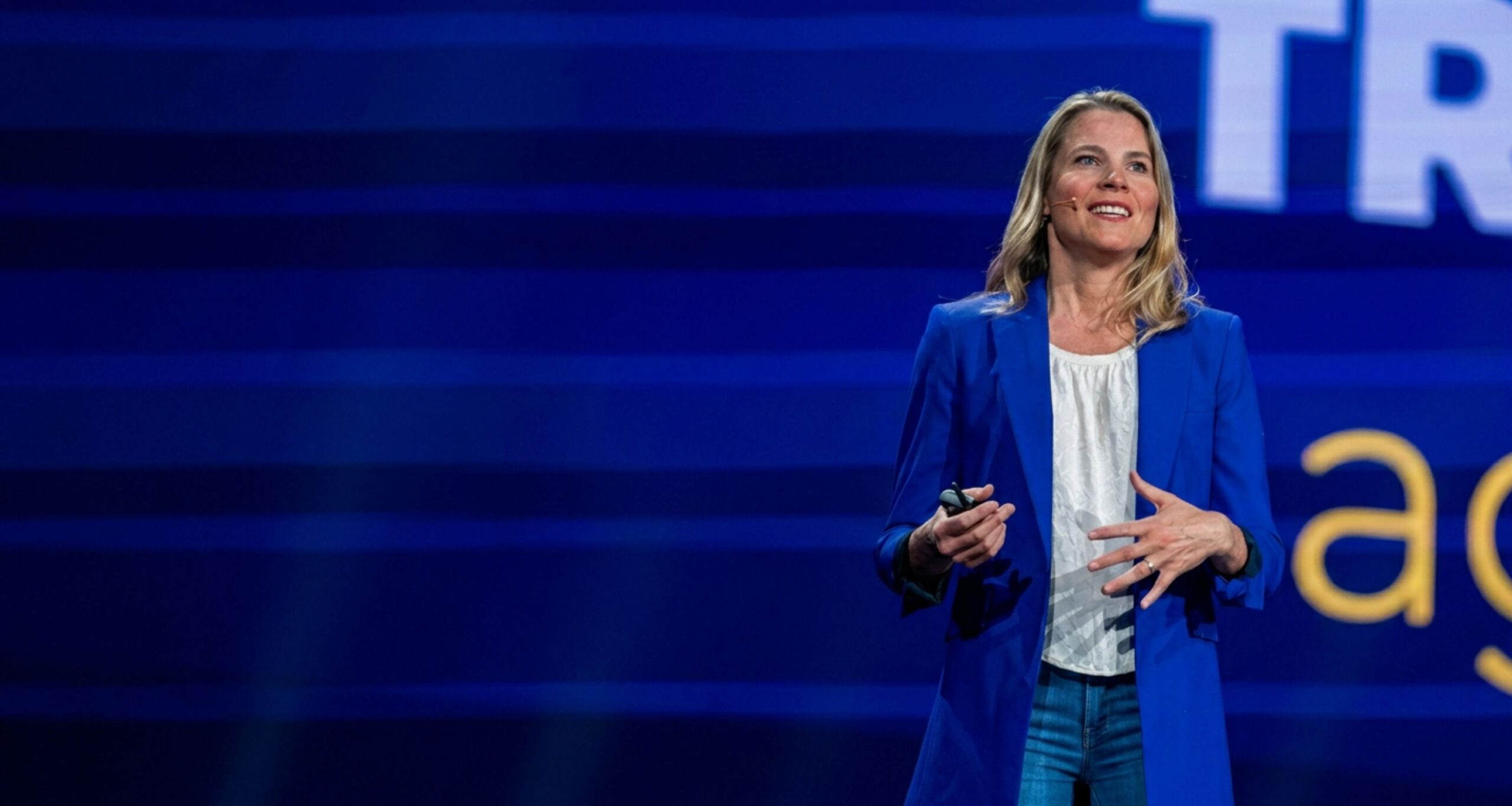 Vanessa Loder speaking on stage